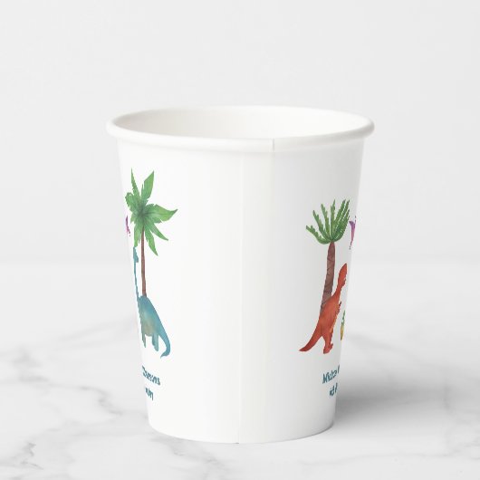 Schattigee waterverf Dinosaurus thema Verjaardag Papieren Bekers (Rechts)