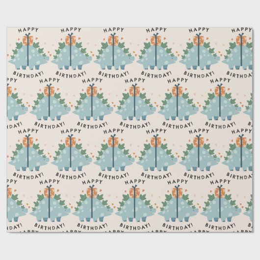 Schattigee Waterverf Dinosaurus Verjaardag Cadeaupapier (Vlak)