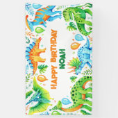 Schattigee Waterverf Dinosaurus Verjaardagsfeest Spandoek (Verticaal)