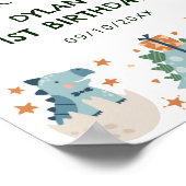 Schattigee Waterverf Dinosaurus Verjaardagsfeestje Poster (Hoek)