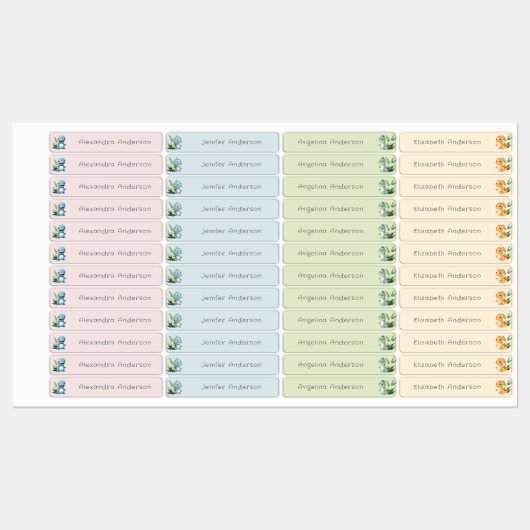 Schattigee Waterverf Dinosaurus Waterdichte Naam Labels (Vel)