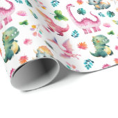 Schattigee Waterverf Dinosaurussen Prehistorische Cadeaupapier (Rol Hoek)