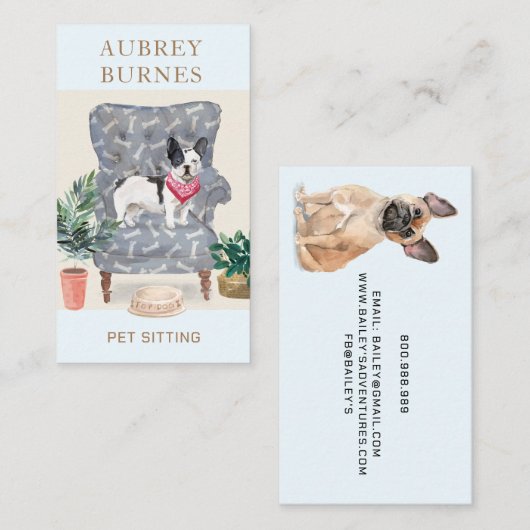 Schattigee Waterverf Dog Walker Adventures Pet Sit Visitekaartje (Voorkant / Achterkant)