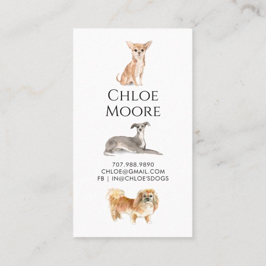 Schattigee Waterverf Dog Walker Pet Sitter Visitekaartje (Achterkant)