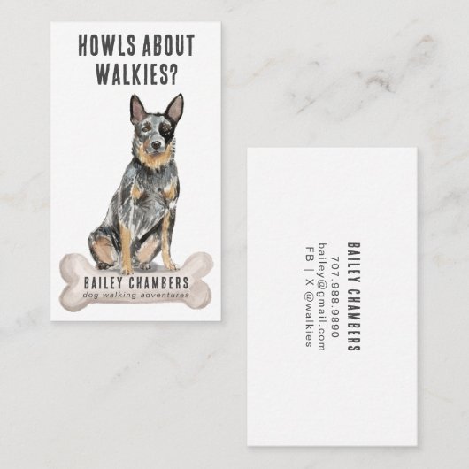 Schattigee Waterverf Dog Walker Visitekaartje (Voorkant / Achterkant)