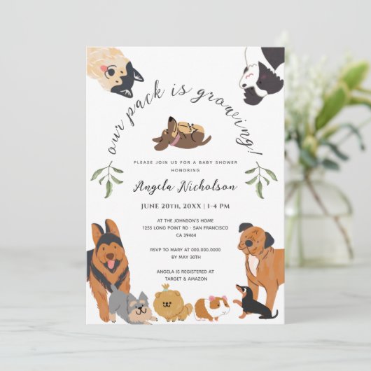 Schattigee Waterverf Dogs Sage Green Baby shower Kaart (Staand voorkant)