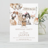 Schattigee Waterverf Dog's Verjaardagsfeestje Kaart (Staand voorkant)