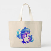 Schattigee Waterverf Dolfijnen Quote | Grote Tote Bag (Achterkant)