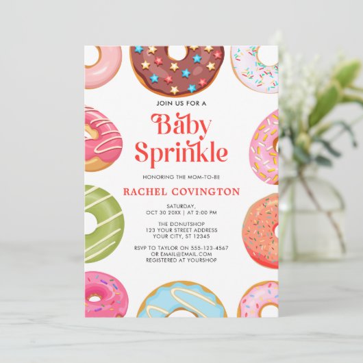 Schattigee Waterverf Donut Baby Sprinkle Baby show Kaart (Staand voorkant)