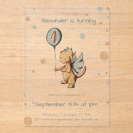 Schattigee Waterverf Dragon Balloon eerste verjaar Acryl Uitnodigingen