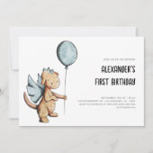 Schattigee Waterverf Dragon Eerste Verjaardag Kaart (Voorkant)