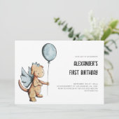 Schattigee Waterverf Dragon Eerste Verjaardag Kaart (Staand voorkant)