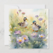 Schattigee Waterverf Duck N Wildflower Blank Feestdagenkaart (Voorkant)