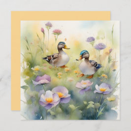 Schattigee Waterverf Duck N Wildflower Blank Feestdagenkaart