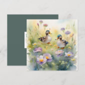 Schattigee Waterverf Duck N Wildflower Blank Feestdagenkaart (Voorkant / Achterkant)
