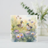 Schattigee Waterverf Duck N Wildflower Blank Feestdagenkaart (Staand voorkant)