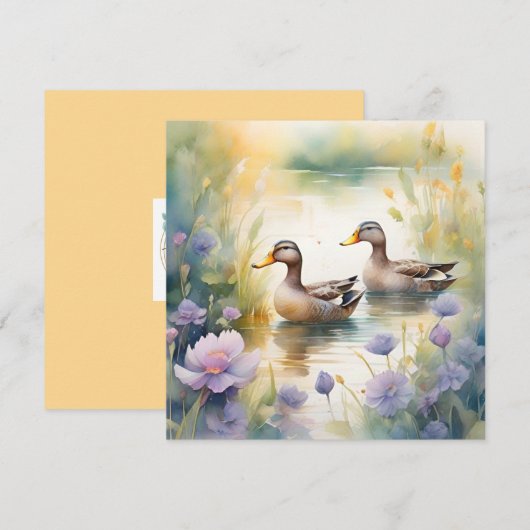 Schattigee Waterverf Duck N Wildflower Blank Feestdagenkaart (Voorkant / Achterkant)