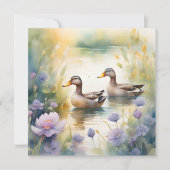 Schattigee Waterverf Duck N Wildflower Blank Feestdagenkaart (Voorkant)
