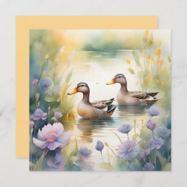 Schattigee Waterverf Duck N Wildflower Blank Feestdagenkaart
