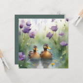 Schattigee Waterverf Duck N Wildflower Blank Kaart (Voorkant / Achterkant in situ)