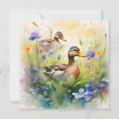 Schattigee Waterverf Duck N Wildflower Blank Kaart (Voorkant)