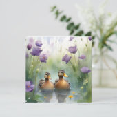 Schattigee Waterverf Duck N Wildflower Blank Kaart (Staand voorkant)