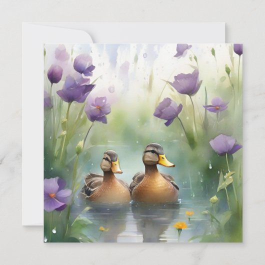Schattigee Waterverf Duck N Wildflower Blank Kaart (Voorkant)