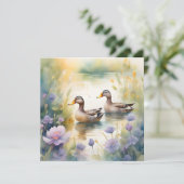Schattigee Waterverf Duck N Wildflower Blank Vakan Feestdagenkaart (Staand voorkant)