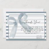 Schattigee Waterverf Dusty Blue Bow Baby shower Bedankkaart (Voorkant)