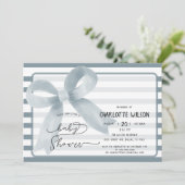 Schattigee Waterverf Dusty Blue Bow Baby shower Kaart (Staand voorkant)