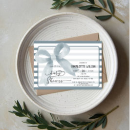 Schattigee Waterverf Dusty Blue Bow Baby shower Kaart