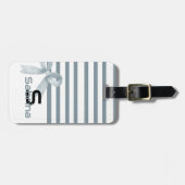 Schattigee Waterverf Dusty Blue Bow Stripes Bagagelabel (Voorkant horizontaal)