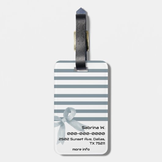 Schattigee Waterverf Dusty Blue Bow Stripes Bagagelabel (Achterkant verticaal)