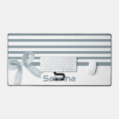 Schattigee Waterverf Dusty Blue Bow Stripes Desk M Bureaumat (Keyboard & Muis)