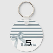 Schattigee Waterverf Dusty Blue Bow Stripes Sleute Sleutelhanger (Voorkant)