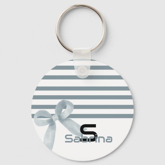 Schattigee Waterverf Dusty Blue Bow Stripes Sleute Sleutelhanger (Achterkant)