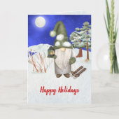 Schattigee Waterverf Een foto Gnome Vrolijk Kerstf Feestdagen Kaart (Voorkant)