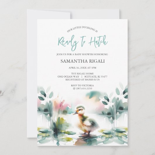 Schattigee Waterverf eend baby jongen douche Kaart (Voorkant)