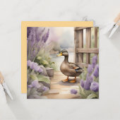 Schattigee Waterverf eend n lavendel blank Kaart (Voorkant / Achterkant in situ)