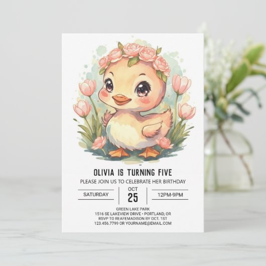 Schattigee Waterverf eend Verjaardag Kaart (Staand voorkant)