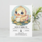 Schattigee Waterverf eend Verjaardag Kaart (Staand voorkant)