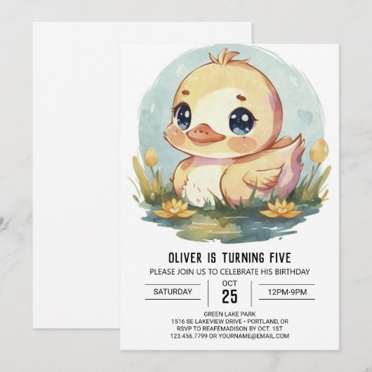 Schattigee Waterverf eend Verjaardag Kaart (Voorkant / Achterkant)