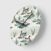 Schattigee waterverf eendenpatroon ronde klok (Hoek)
