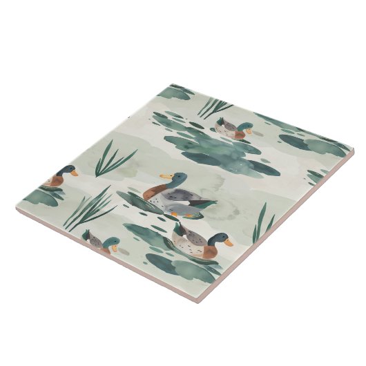 Schattigee waterverf eendenpatroon tegeltje (Zijkant)