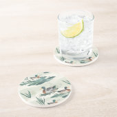 Schattigee waterverf eendenpatroon zandsteen onderzetter (Zijkant)