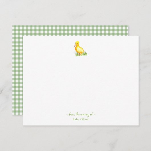 Schattigee waterverf eendje Baby Dank u kaart (Voorkant / Achterkant)
