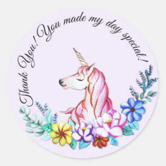 Schattigee Waterverf Eenhoorn met Bloemen Ronde Sticker