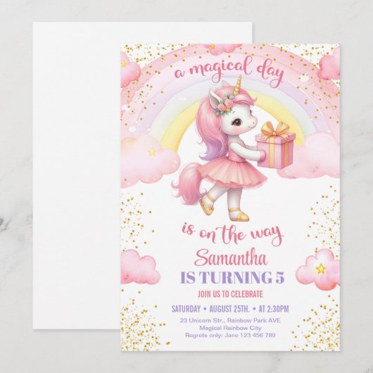 Schattigee waterverf eenhoorn met tutu jurk verjaa kaart (Voorkant / Achterkant)