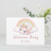 Schattigee Waterverf Eenhoorn Rainbow Welkom Baby Kaart (Staand voorkant)