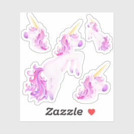 Schattigee waterverf eenhoorn roze paarse kunst sticker